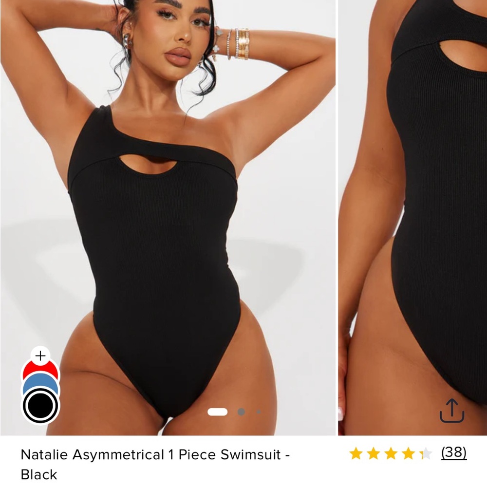 Fashion Nova Natalie Asymmetrical 1-Piece Swimsuit - Black - Size L - NWT